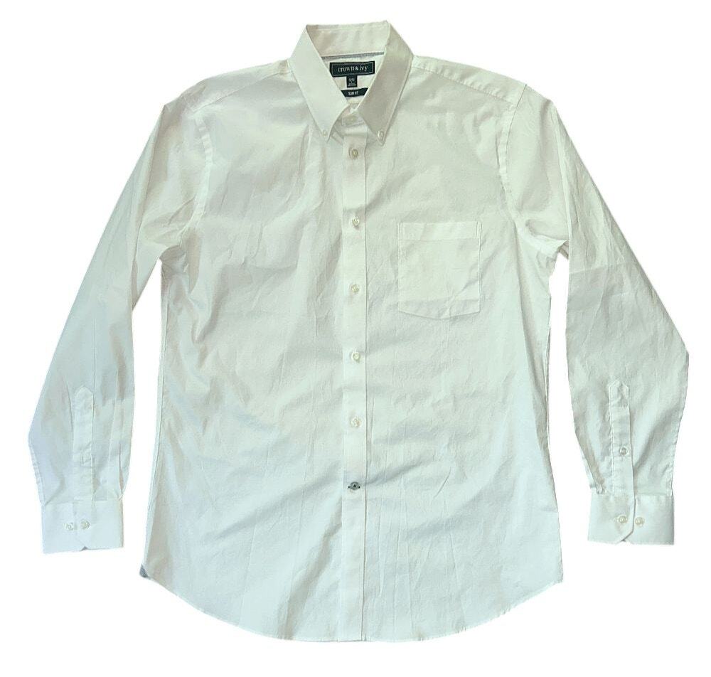 Crown & Ivy Pinpoint Slim-Fit Button-Down White Dress Shirt Large 16-16.5